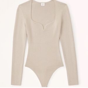 Abercrombie & Fitch Taupe Sweetheart Ribbed Long Sleeve Sweater Bodysuit